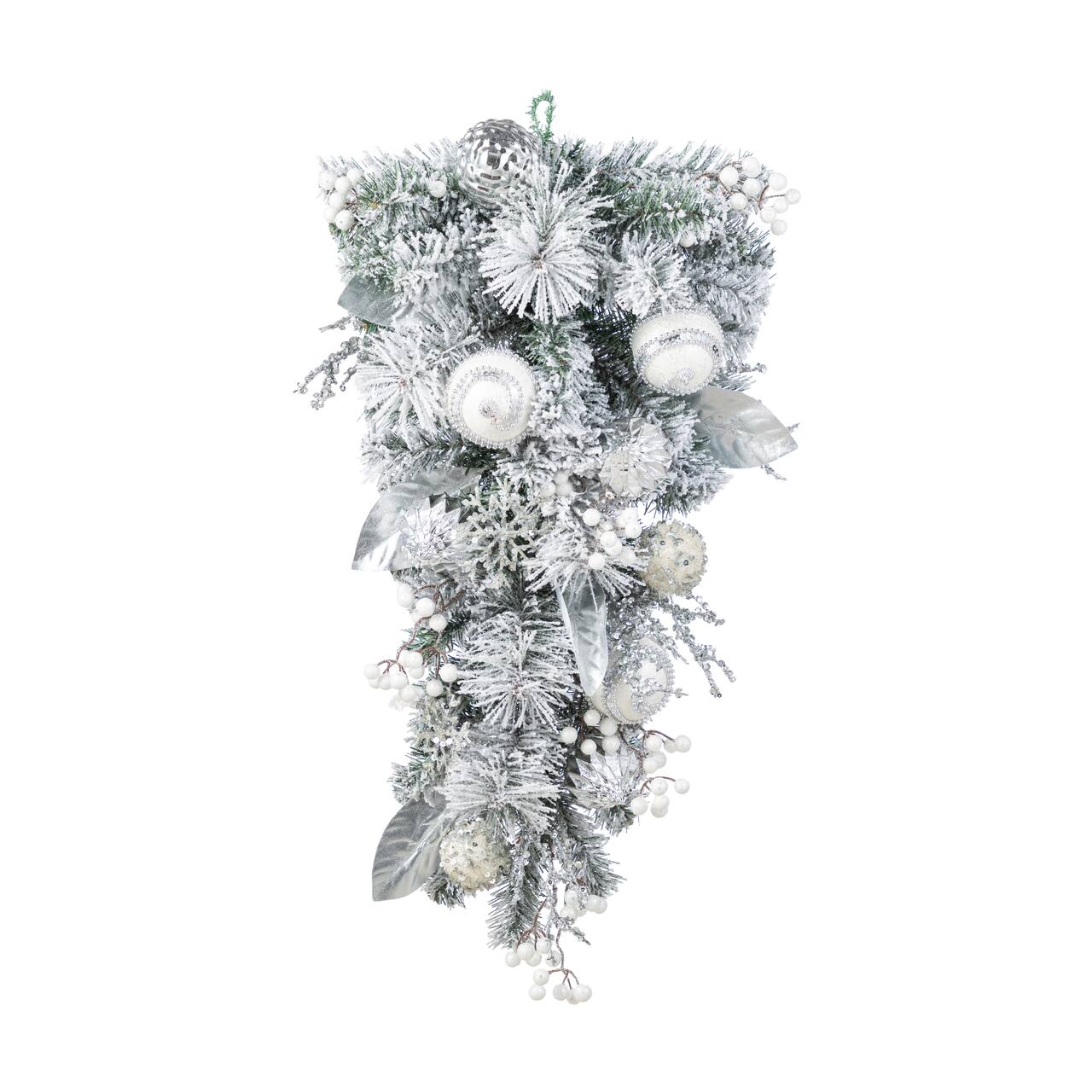 Glitzhome® 30"H Christmas Silver & White Ornament and Berry Teardrop
